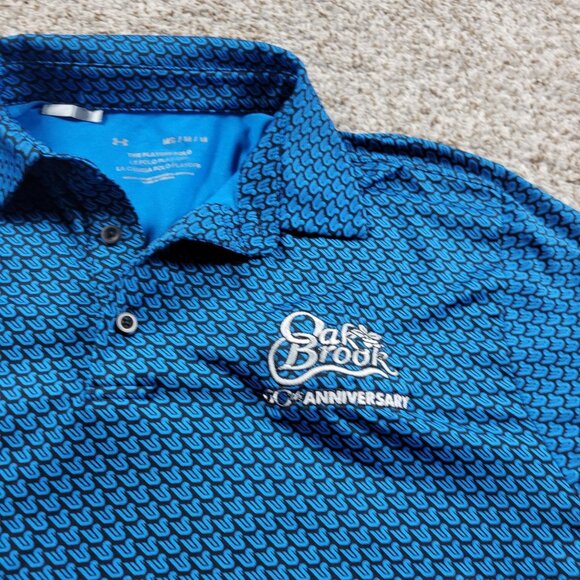 Under Armour Polo Shirt Mens Medium Blue Performance Golf Geometric Playoff FLAW - Picture 3 of 9